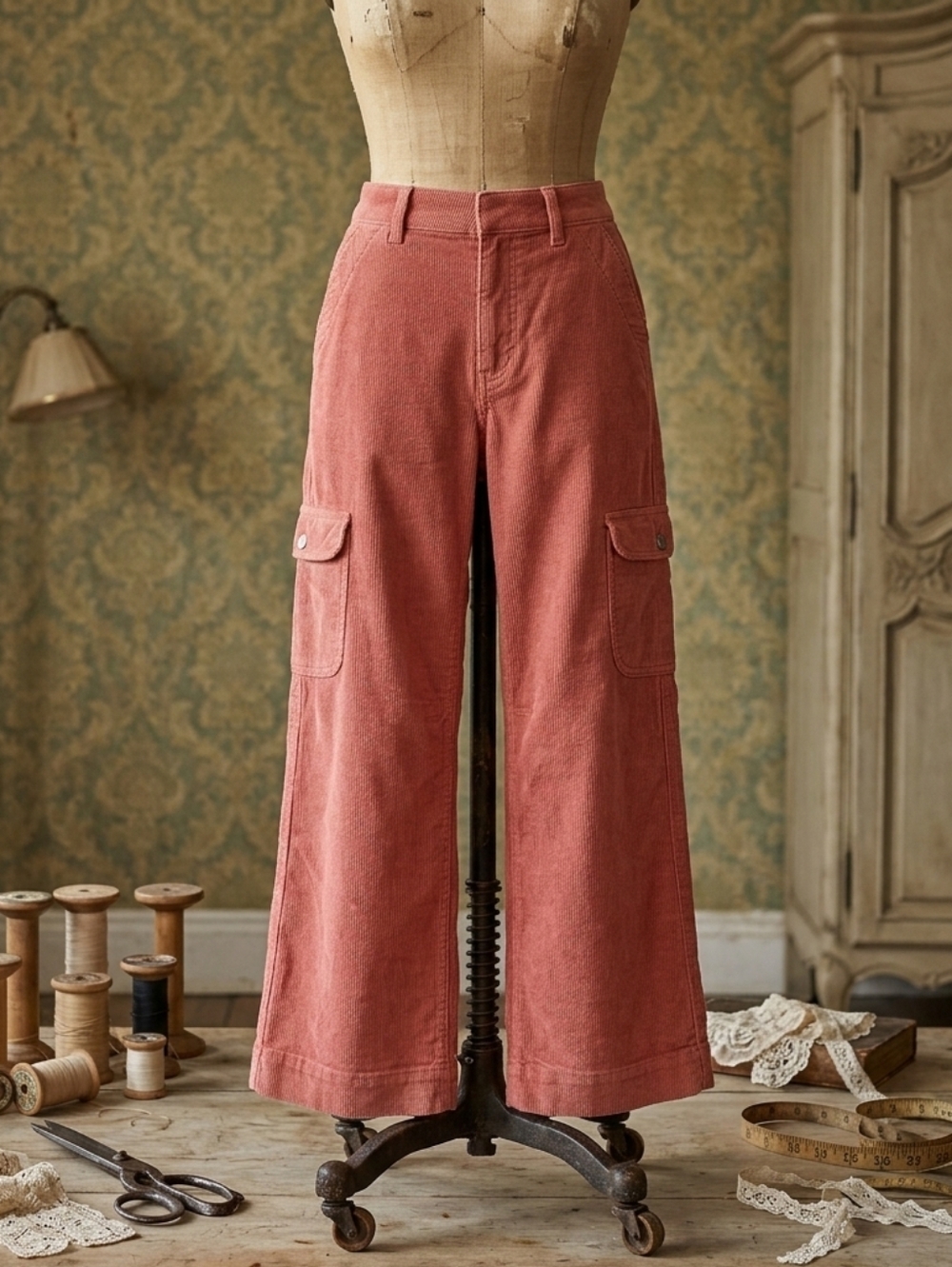 American Eagle Corduroy Cargo Pants Pink Wide Leg Stretch Size 4 NWT